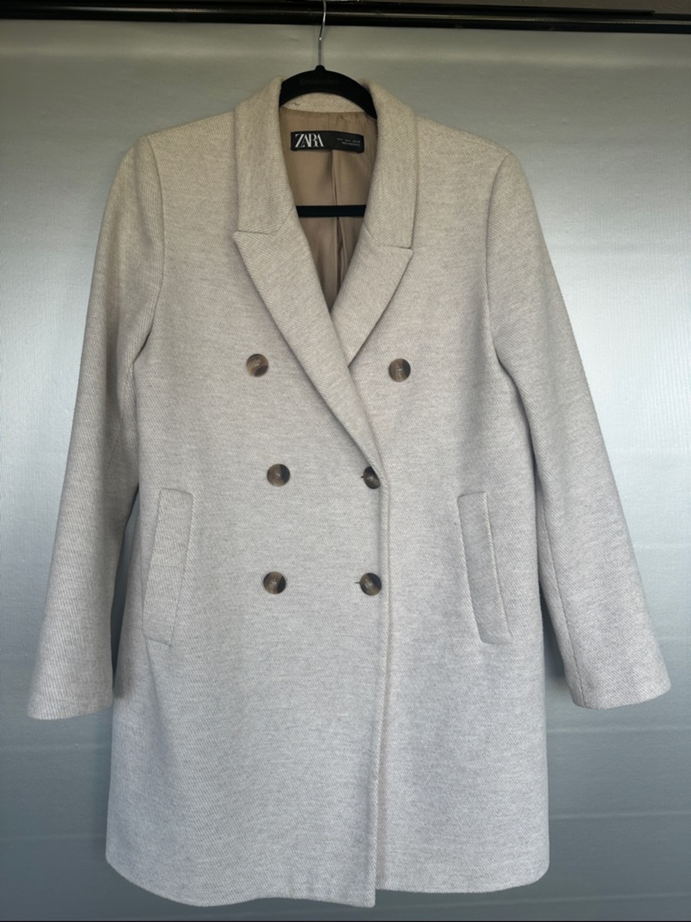 Zara Double-Breast Blazer Pea Coat Large Cream Welt Pockets Transitional